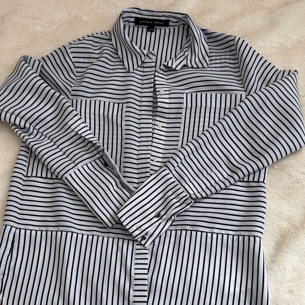 Black and White Striped Button-Up Shirt